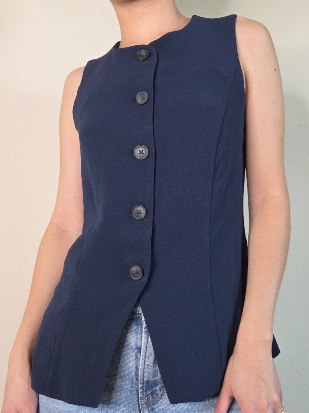 Loft Outlet Navy Blue Button-Up Tank Top - XS Petite